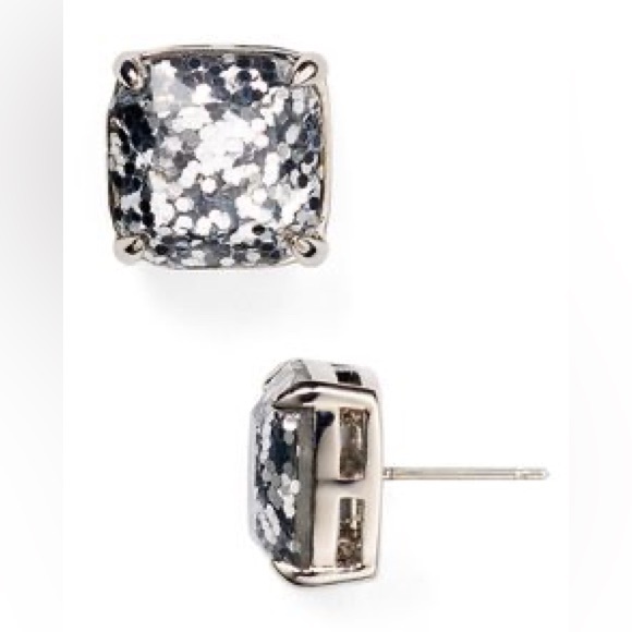 ♠️ Kate Spade Silver Glitter Crystal Small Square Stud Earrings - Picture 3 of 8